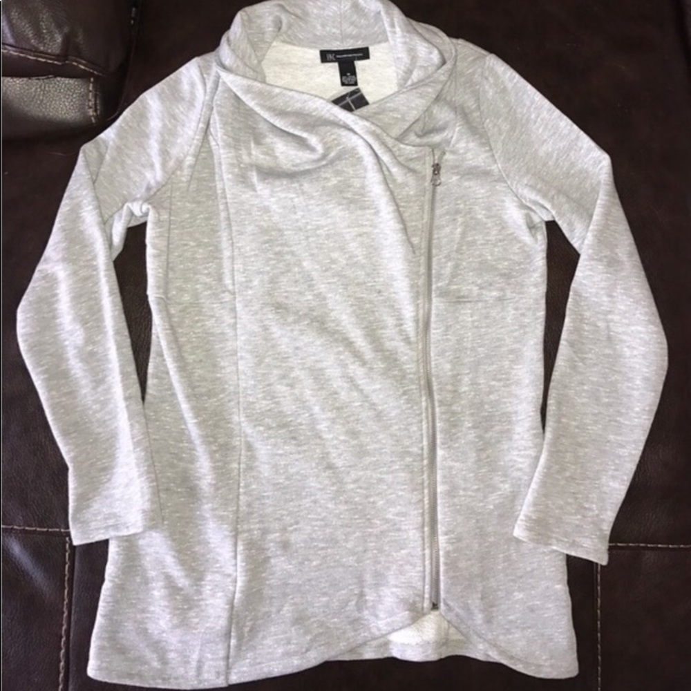 INC. Heather Grey  Zip-up Asymmetrical Cowl Jacket